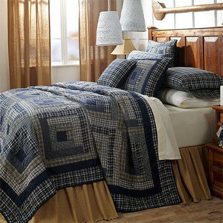 VHC Brands Rustic Queen Quilt Blue Patchwork Columbus Cotton Bedroom Decor 